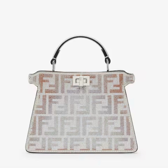 FENDI BNIB PEEKABOO RADIANT PALLADIO TOP HANDLE CALF LEATHER + EMBROIDERY PETITE - Picture 1 of 12